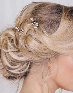 Unicra Bride Wedding Crystal Hair Pins Bridal Hair Pieces Wedding Pearl Hair Accessories for Brides and Bridesmaids Pack of 3 (Silver)