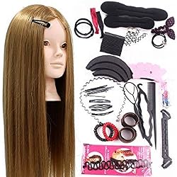 Neverland Cabeza Maniquí 24" 50% Pelo Natural Peluqueria practicas Formación Muñeca de la Cosmetología (con soporte) & DIY accesorios para el cabello #27