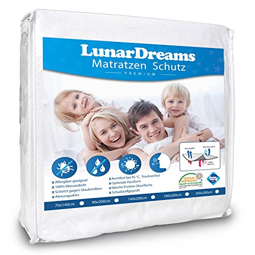 LunarDreams Matratzenschoner Inkontinenzauflage - Wasserdicht – Allergiker geeignet - Schützt gegen Nässe, Milben, Bakterien und Allergene (160x200 cm)