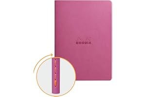 RHODIA 116461C - Carnet Souple Piqûre Textile Lilas - A5 14,8 x 21 cm - Pointillés Dot - 64 pages - Papier Clairefontaine Ivoire 90 g/m² - Couverture Simili Cuir - Collection Rhodiarama