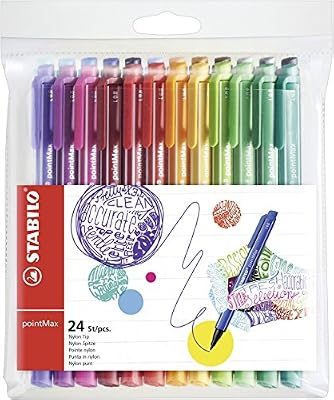STABILO pointMax - Pochette de 24 stylos-feutres pointe moyenne en nylon - Coloris assortis