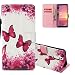 Produktbild HMTECH Huawei Mate 20 Lite Hülle Luxus 3D Rote Schmetterlings blumen Flip Standfunktion Karten Slot Bookstyle Brieftasche Taschen Schalen für Huawei Mate 20 Lite,3D Two Red Butterfly&Many Flowers