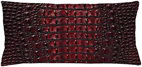 Animal Print Throw Pillow Cushion Cover, Freshwater Crocodile Bone Skin Pattern Tropical Wilderness Fashion Themed Art, Decorative Square Accent Pillow Case, 30 X 20 Inches, Burgundy