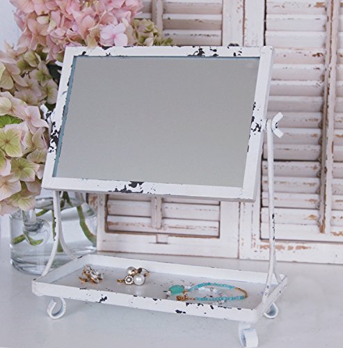 Landhaus Schminkspiegel MARIE im weißen, vintage Shabby Chic, Tischspiegel, Kosmetikspiegel