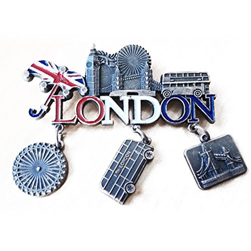 London Word Everything Union Jack Umbrella Dangle Metal Magnet Bus, Big Ben, Tower Bridge, London Eye by My London Souvenirs