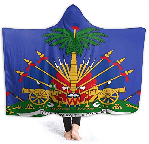 LanDu Armoiries d'Haïti Couverture en Laine Polaire Couverture en Sherpa à Capuche Super Douce Couverture Non jetée en Peluche pour Une Couverture Chaude pour Le Camping en Plein air intérieur 80