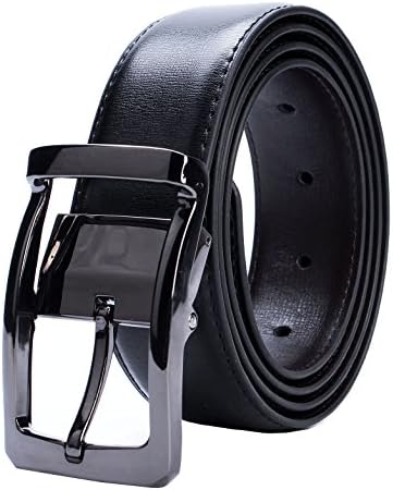 ATUSIDUN Leather Belt Automatic Coated Ratchet Metal Buckle For Men Boy With Gift Case Black