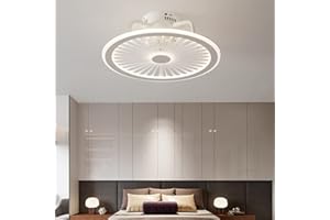 CHANFOK Low Profile Ceiling Fan with Lights, Modern Indoor Flush Mount Ceiling Fan with Remote Control LED Dimming Multi-Speed Invisible Blades Timing 19" White