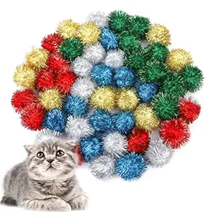 50PCS Sparkle Balls Cat Toys Tinsel Balls Assorted Color large Glitter Pom Poms for Cats, Crinkle Balls for Cat Sparkle Balls, Interactive Cat Toy for Indoor Cats, Cat Balls Toys 1.5'