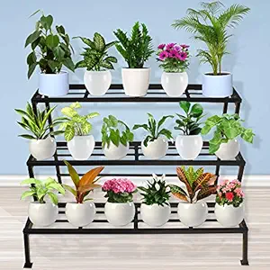 TrustBasket 3 Step Stand for Multiple Plants and Pots Stand, Indoor Shelf Holder Rack, Gardening Stand,Indoor Outdoor (Black)