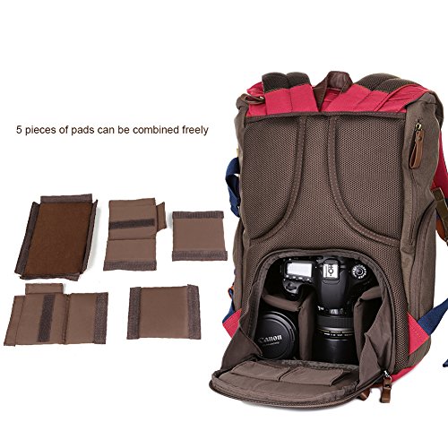 Koolertron Sac    Dos Sac de Cam  ra Sacoche de Voyage en Nylon Professionnel pour Appareil Photo Reflex DSLR Canon EOS  Nikon Sony avec Housse de pluie   tanche  Rouge 