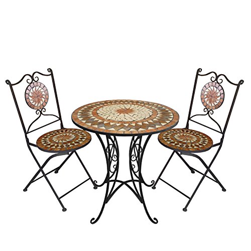 Massiver Mosaik Gartentisch Mosaiktisch Ø70cm Handarbeit Bistrotisch Beistelltisch Balkontisch Terrassentisch Steintisch - 3