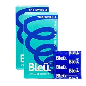 BLEU Spiral Condoms for Men - Unique shape (First in India) for extra pleasure and long lasting climax delay, improved expeirence and pleasure, pack of 2 (16 Units)