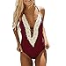Produktbild Amlaiworld Retro Spitze V-Ausschnitt bademode elegant damen strand Beachwear band Vintage badeanzüge gepolstert push up Bikini (M, Rot)
