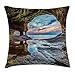 Produktbild VVIANS Natural Cave Throw Pillow Cushion Cover, Rock Shelter with Lake Magical up on The Sea Mediterranean Wonders Wet Photo, Decorative Square Accent Pillow Case, 18 X 18 inches, Blue Cream