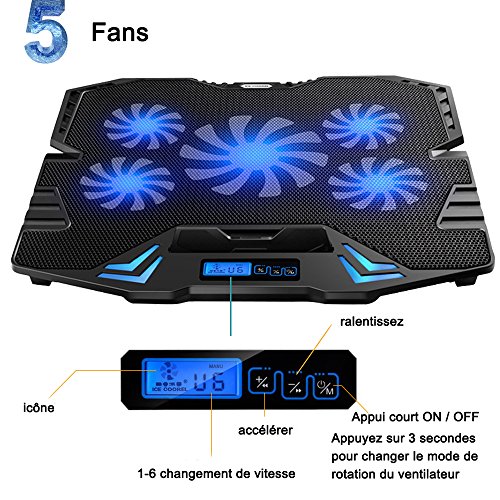 Topmate K5 12-15 6 Zoll Laptop Cooling Pad Gaming-Laptop USB-Ventilator-K  hler mit 5 Fans bei 2500 RPM  geringes Gewicht  Ultra-Portable und fl  ster