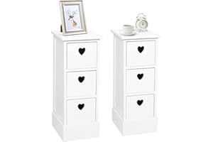 Jooli H 3 Drawer Bedside Table Set of 2, White Storage Cabinet with 3 Heart-shaped Drawers Side Table for Bedroom Living Room, 25x30x64cm