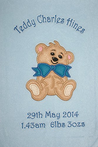 Blue Bow Baby Bear Luxury Personalised Disney Applique Super Soft Fleece Baby Blanket