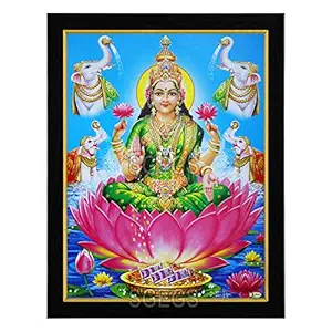 SHREE GANESH ENTERPRISE GIFTING SOLUTIONS Goddess Gaja Lakshmi HD Photo Frame Laxmi MATA Painting Diwali Pooja Wall Hanging (Wood, Poster with Frame, Multicolour, 25x1x31cm)