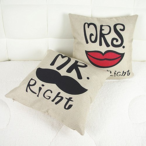 Miya@ mr right mrs always right liebevolle hochwertige Hochzeit Paar Kissenbezüge aus Baumwoll Sofakissen Kissenbezug Hochzeitgeschenk Form09 - 2