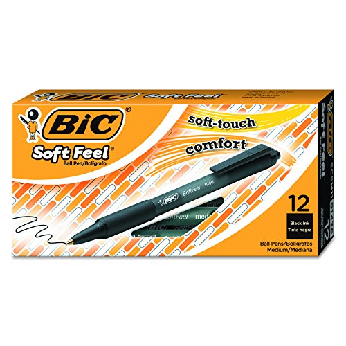 BIC Druckkugelschreiber Soft Feel clic Grip / 12 Kugelschreiber in Schwarz / Strichstärke 0,4 mm / Dokumentenecht