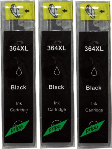 pripa - 3 kompatible 364 XL - bk schwarz - HP + New Chip + Füllstandsanzeige