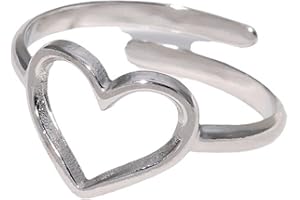 QOZJI Anello a Cuore da Donna in Acciaio Inossidabile, Regolabile, Argento 925, Vintage, Gioielli da Donna Simplici