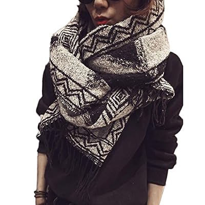 YiQing Écharpe Femme Automne Hiver Cachemire Chaud Grand Plaid Glands Foulard