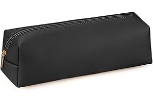 Yawdil Trousse à crayons en cuir synthétique pour fournitures scolaires - Grande capacité - Boîte de rangement avec fermeture éclair, Noir , Noir
