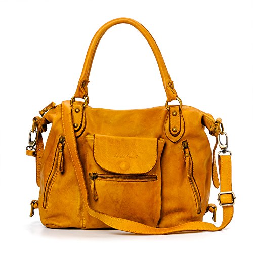 Ira del Valle, Bolso para mujer, Piel genuina, Vintage, Modelo Large Miami streets, Made in Italy (Mostaza)