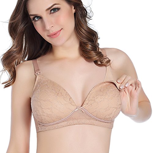 Intimate Portal Women's Chic to Chic Non-wired Soft Cups Nursing Bra Beige Lace 34DD 75E