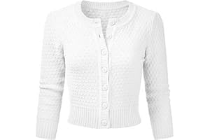 Vertvie Damen Bolero Kurze Strickjacke 3/4 Ärmel Cardigan Elegante Jacke Rundhalsausschnitt Stricken Strickweste mit Knopf