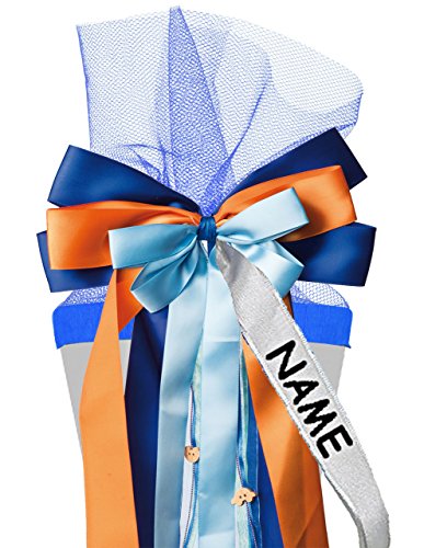 für Schultüten – große 3-D Schleife – “ freie Farbwahl ! “ – 24 cm breit u. 55 cm lang – mit edlen Satin Bändern, Tüll & Bastband – für Geschenke und Zuckertüten – Geschenkband / Geschenkschleife – Schleifenband Stoff – XXL -Geschenkbänder – Kinder & Erwachsene – Mädchen / Jungen – groß - 3