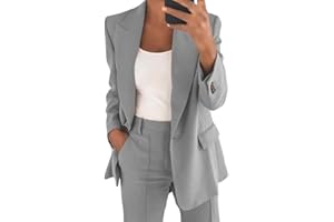 shownicer Tailleur Femme 2 Pièces Elegant Couleur Unie Slim Fit Blazer Veste Formel Bureau Travail Pantalon Costumes Revers Manteau Ensemble