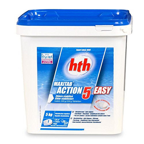 NEUHEIT – hth MaxiTab 200g ACTION 5 EASY (wasserlöslicher Beutel), 5 in 1 MultiTabs zur Poolwasserpflege - 2