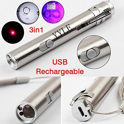 3 in1 500LM Mini Aluminum USB Rechargeable LED UV Torch Pen &amp; Flashlight Multifunctional Lamp
