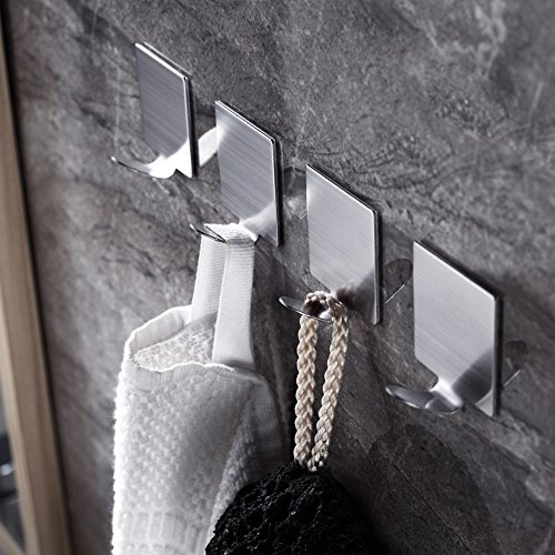 4 Stk 304 Edelstahl Selbstklebender Stab Wand Haken Aufhänger Halter Badezimmer Küche Handtuch Aufhänger Wandhalter Zeitgenössischer Stil, gebürstet Finish (Silber)
