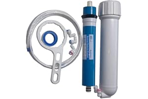 HUINING Umkehrosmose-Membran-Gehäuse-Kit mit 1/4-Schnellanschluss, Rückschlagventil, Wasserschlauch, Schraubenschlüssel, komplettes Set für Haushalt Wasserfiltersystem 75GPD blau/weiß
