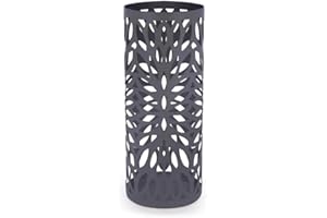 Maison & White Metal Umbrella Stand | Round Modern with 4 Hooks & Removeable Drip Tray | Free Standing | Hallway Reception Furniture | Walking Stick Holder | Porch Decor Rack | M&W (Grey)