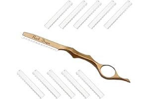FUTUHADA Rasoio Sfoltimento Pro-Grade con 10 Lame di Ricambio, Forbici Professionali Rasoio Pettine Diradamento Capelli, Feather Hair Styling Razor Adatto a Tous Les Styles (Oro)