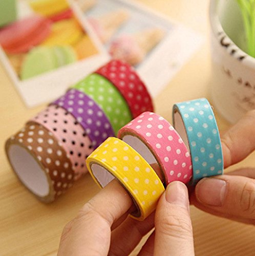 Sannysis   8pcs DIY encaje satinado cinta decorativa  Cinta de dibujos animados etiqueta de papel Dots