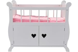 Bandits & Angels Puppenbett Sweetheart aus Holz mit Schrank weiß – Puppenbett aus Holz – geeignet für Puppen bis 46 cm – inklusive Bettwäsche – Puppenbett – Puppenmöbel