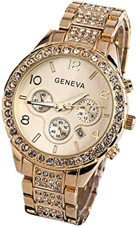 Cebbay Womens Wrist Watch, Geneva 40MM Fashion Luxury Crystal Quartz Analog Stainless Steel Band Watch