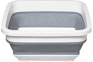 JJA 5five - Bassine Rétractable 8L - Panière Pliable Grise Blanche - Gain de Place - Idéale pour Ménage et Lessive - Cuisine, Buanderie, Extérieur - L. 32 x P. 32 x H. 15 cm