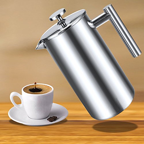 Teamyy 1L Press Kaffeekanne Kaffeebereiter Kaffee Kaffee-Tee-Maschine Doppelwand aus rostfreiem Stahl Kaffee Press Pot Edelstahl Material Teamyy 1L Press Kaffeekanne Kaffeebereiter Kaffee Kaffee-Tee-Maschine Doppelwand aus rostfreiem Stahl Kaffee Press Pot Edelstahl Material