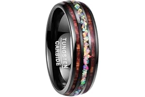 Vakki 6mm/8mm Wolframringe für Herren/Damen, Hawaiianische Koa-Holzeinlage, Kuppel, Abalone-Muschel/blaue Mitte, Eheringe, bequeme Passform, Größe 4 bis 17