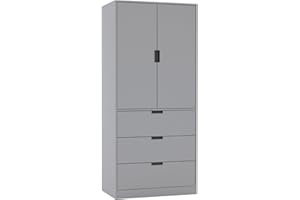 URBNLIVING Modern 2 Door Wardrobe with 3 Drawers & Hanging Rail, Stylish Freestanding Storage, Spacious Interior, Durable Chipboard Build, Easy to Assemble Bedroom Furniture