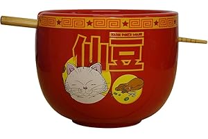 Just Funky Dragon Ball Z Ceramic Ramen Bowl with Wooden Chopstick | 14 Oz Orange Colored Bowl Featuring Master Karin with Senzu Beans | Dragon Ball Z Bowl | Dragon Ball Super