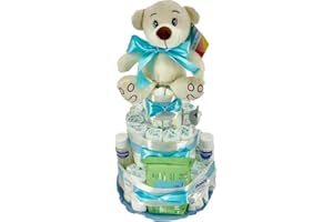 MOMENTOSGOURMET Tarta de Pañales Personalizable Regalos para Bebés Recién Nacidos Niño Niña Cesta de Regalo Canastilla Pack Higiene Bebé Pañales Talla 2 Accesorios para Bebé Regalos Mamás