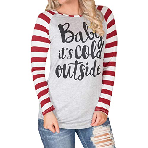 Preisvergleich Produktbild Tianwlio Damen Lässige Langarmshirt Hoodie Pullover Mode Vergoldung Streifen Top Weihnachten Damen Lose Langarm Top Bluse Grau L